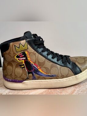 Coach x Jean-Michel Basquiat Rexy High Top Sneakers Signature Canvas Sz 7.5 Rare